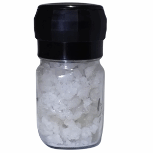 Uniodized coarse sea salt grinder in glass bottle - VleislandSA